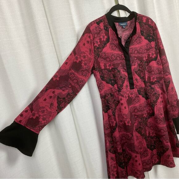 ModCloth Red&Black Retro Goddess Romance Long Sleeve Dress Sz.8 - Picture 9 of 16